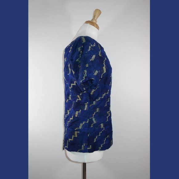 Tracy Reese Blue Back Zip Printed Top - Size 12 - Picture 4 of 13